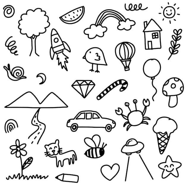 Doodle bonito desenhado à mão para criança na ilustração vetorial de fundo branco