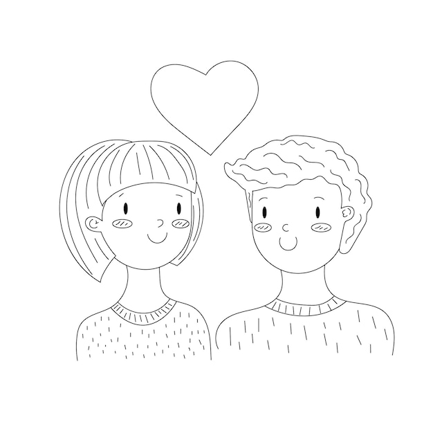 Doodle casal apaixonado Desenho de dia dos namorados desenho para dia dos namorados Coloração do coração do relacionamento