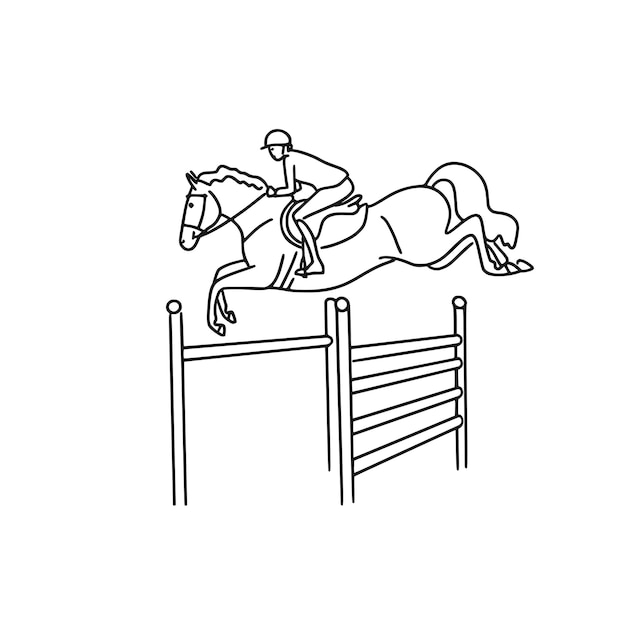 Vetor doodle cavaleiro a cavalo na arena para competição de salto