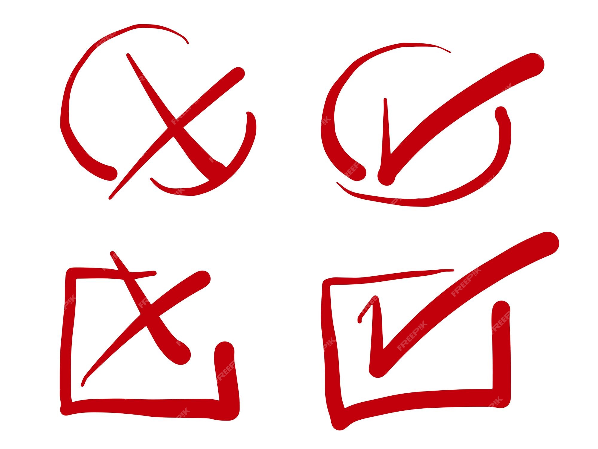 Doodle check mark e cross mark icon set check list símbolo