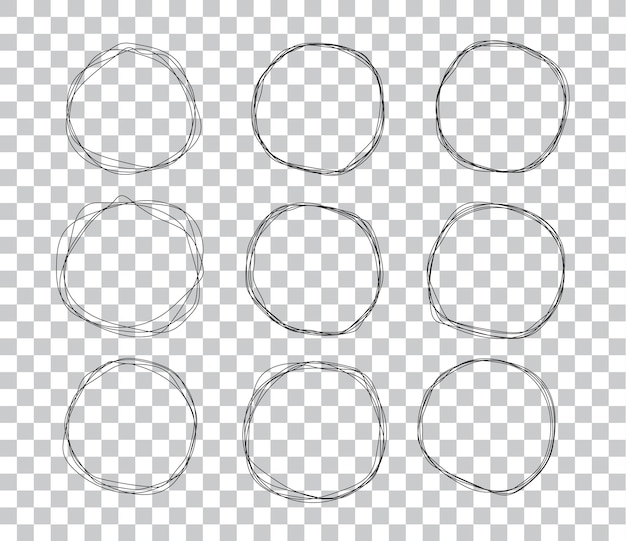 Doodle círculos esboçados anéis de rabiscos desenhados à mão