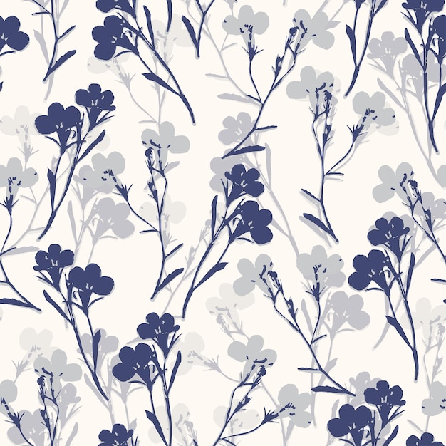 Vetor doodle clássico sem costura flores azuis padrão de fundo para tecido de moda