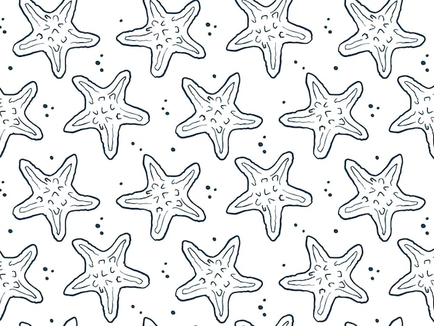 Doodle concha de mar padrão sem costura fundo vetor de elementos oceânicos do mar tropical conchas estrela-do-mar