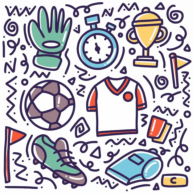 Vetor doodle conjunto de esportes desenhados à mão com ícones e elementos de design