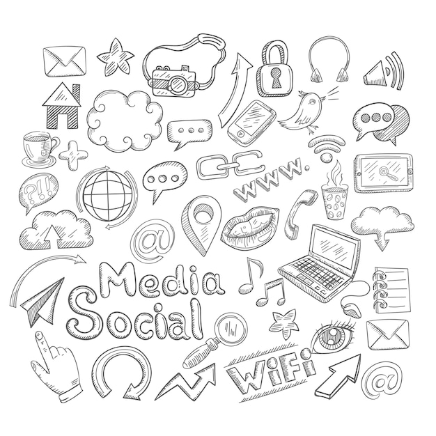 Doodle conjunto de ícones decorativos de mídia social
