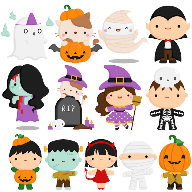 Doodle conjunto de vetores de caracteres de Halloween