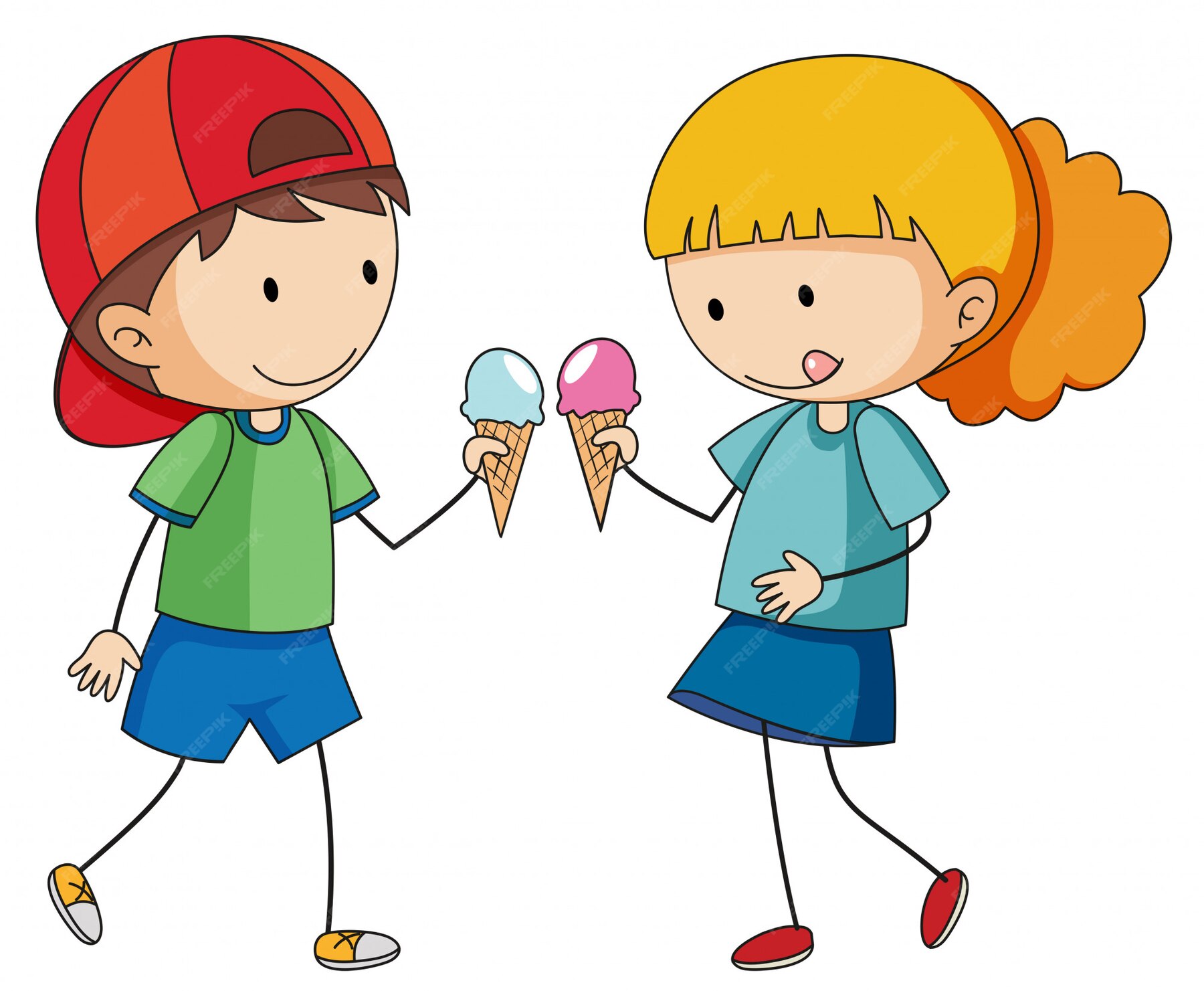 Doodle Crian as Comendo Sorvete Vetor Premium doodle-crian-as-comendo-sorvete-vetor-premium