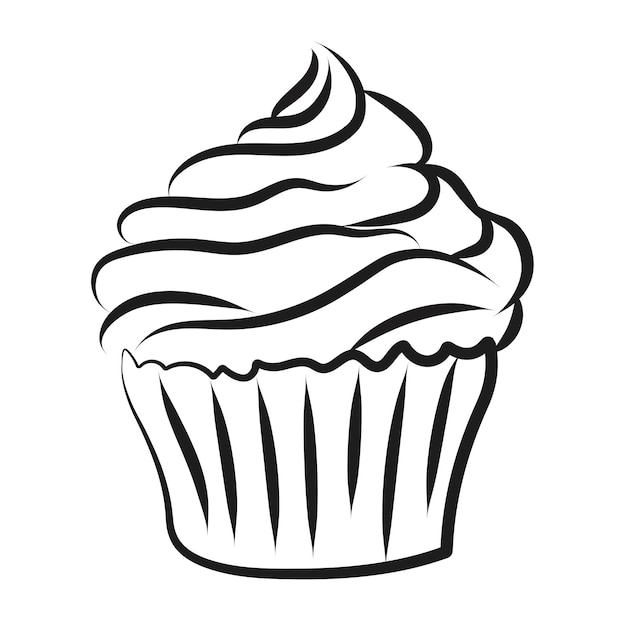 Doodle cupcake com creme isolado no fundo branco sobremesa doce em estilo vintage