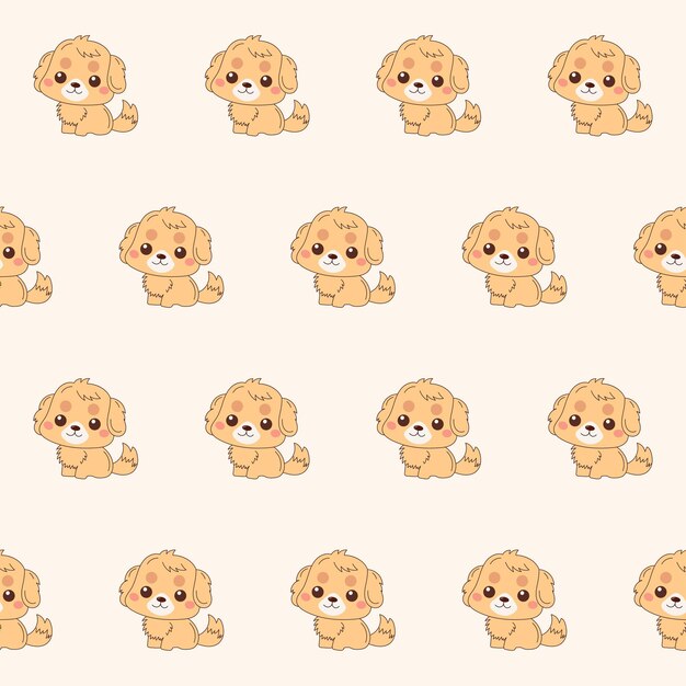 Vetor doodle cute dog character sem costura tecido padrão embrulho papel de parede impressão swatch engraçado