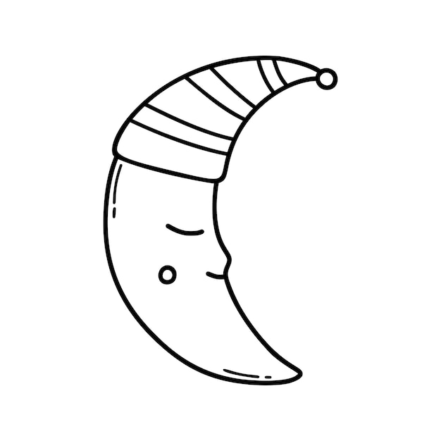 Doodle da lua adormecida ilustração vetorial desenhada à mão isolada no fundo branco