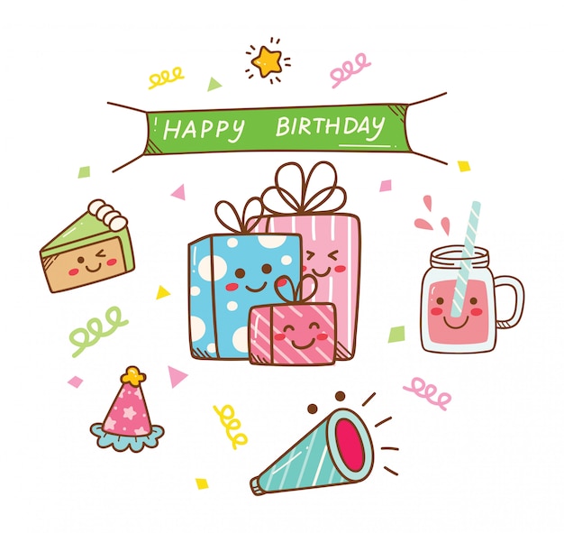 Doodle de aniversário estilo kawaii