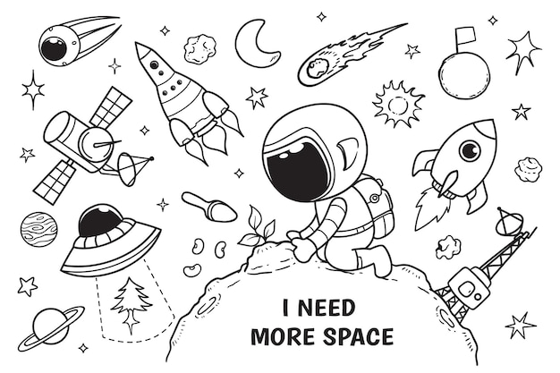 Doodle de astronauta e plantas