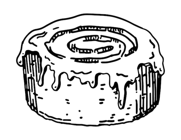 Doodle de bolo de canela esboço de doces caseiros ilustração vetorial desenhada à mão arte de clipe única isolada em branco