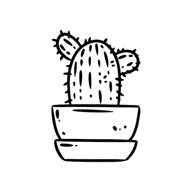 Vetor doodle de cacto. imagem de ícone de planta suculenta bonito dos desenhos animados. humor hygge isolado no logotipo de fundo branco. a mídia destaca o símbolo gráfico