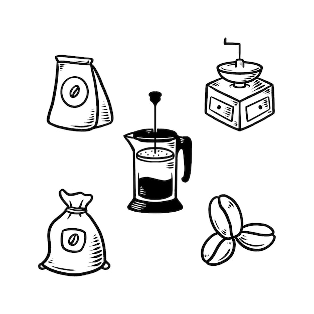 Doodle de café conjunto ilustração desenhada à mão