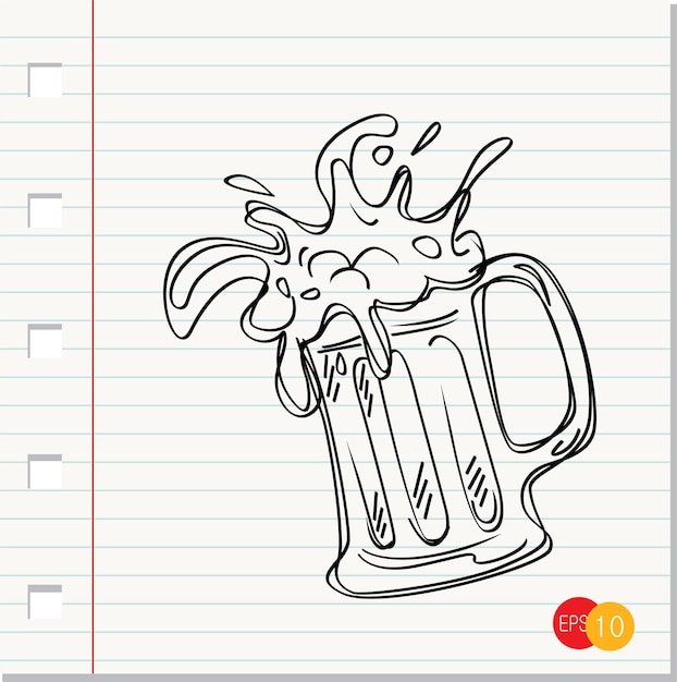 Vetor doodle de caneca de cerveja no fundo de papel