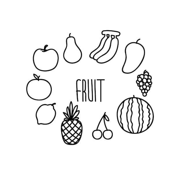 Doodle de conjunto de frutas