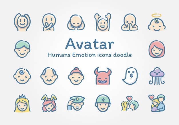 Doodle de ícones do Avatar seres humanos emoção