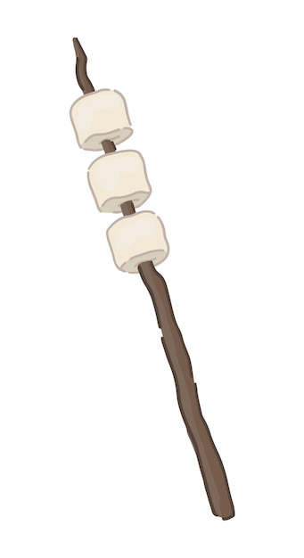 Vetor doodle de marshmallow em um bastão clipart de comida tradicional de acampamento ilustração vetorial de desenho animado