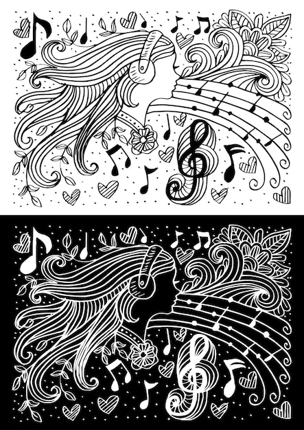 Doodle de mulher com música de fundo