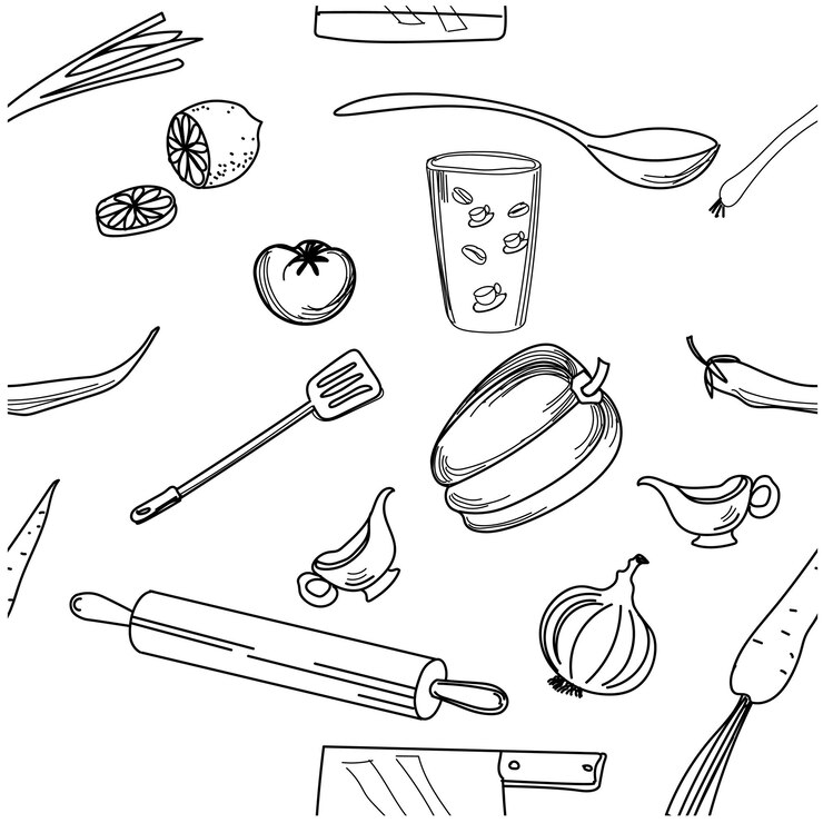 Vetor doodle de padrão sem emenda de comida