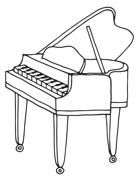 Vetor doodle de piano de cauda esboço de instrumento de música clássica
