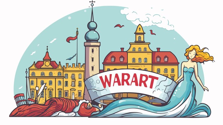 Vetor doodle de viagem à varsóvia com ilustração de esboço de arquitetura de varsóvia