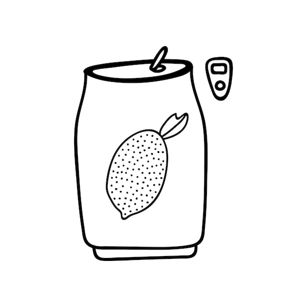 Doodle desenhado à mão bonito de lata de suco