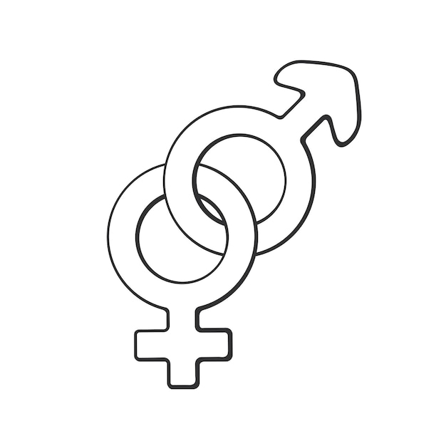 Doodle desenhado à mão com símbolo de gênero heterossexual. ilustração vetorial de pictograma de gênero