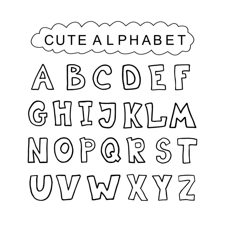 Doodle desenhado à mão desenha letras coloridas do alfabeto inglês bonito e engraçado decorativo