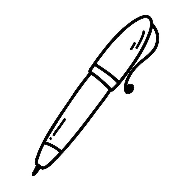 Doodle desenhado à mão do ícone de caneta ilustração de esboço vetorial de contorno preto escrevendo material escolar papelaria de escritório para imprimir página para colorir logotipo de design de crianças