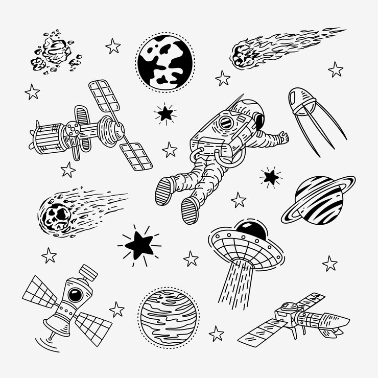 Vetor doodle desenhado à mão no espaço sideral