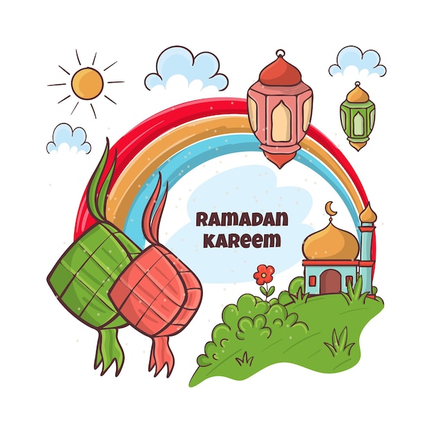 Doodle desenhado à mão ramadan kareem ilustração