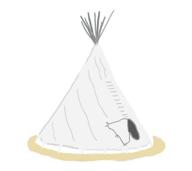 Vetor doodle desenhado à mão, tenda autêntica e plana wigwam