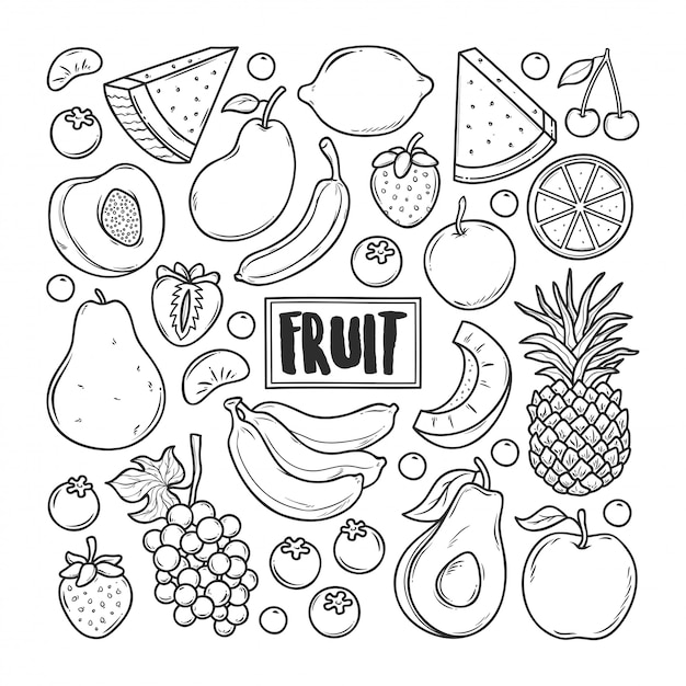 Vetor doodle desenhado de mão de frutas