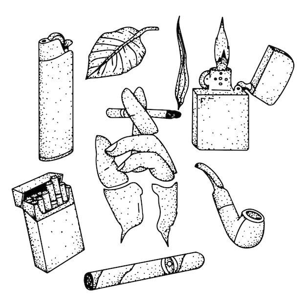 Doodle do elemento de arte de linha de tabaco de cigarro doodle clipart