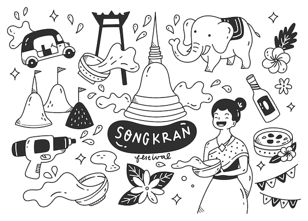 Doodle do festival songkran na tailândia