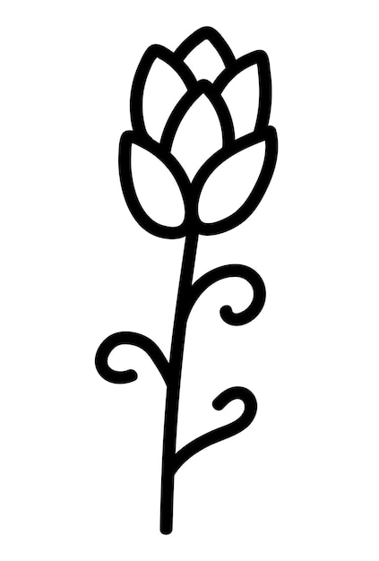 Doodle elemento decorativo flor bonito. design de ilustração vetorial floral, botânico, preto isolado