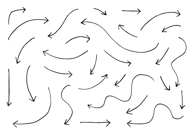 Vetor doodle elementos de design setas desenhadas à mão isoladas no fundo branco ilustração vetorial