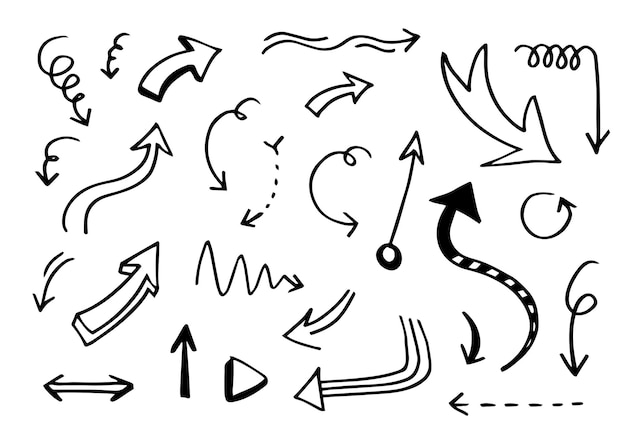 Doodle elementos de design setas desenhadas à mão isoladas no fundo branco ilustração vetorial