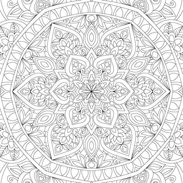 Doodle esboço de página para colorir de mandala desenhada à mão