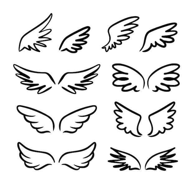 Vetor doodle esboço desenhado à mão asas de anjo linha ilustração vetorial de desenho de asa