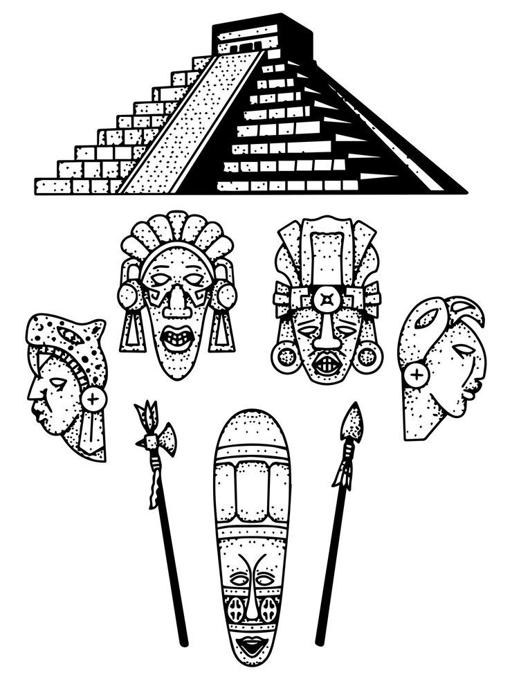 Vetor doodle étnico maya linha arte elemento clipart
