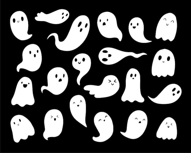 Vetor doodle fantasmas fofos coleção haloween