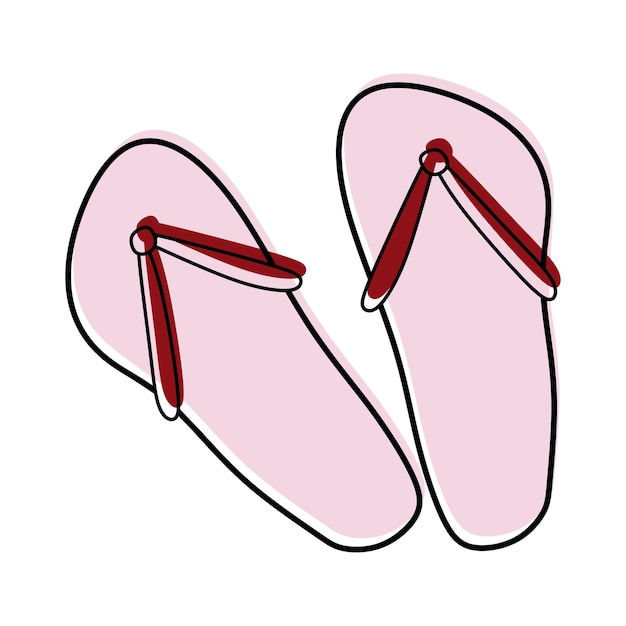 Vetor doodle flipflops ícone com formas de cores ilustração de contorno vetorial isolado adesivo linear sandálias de praia ou sandálias isoladas em branco botas de praia de verão desenhadas à mão conceito de férias areia