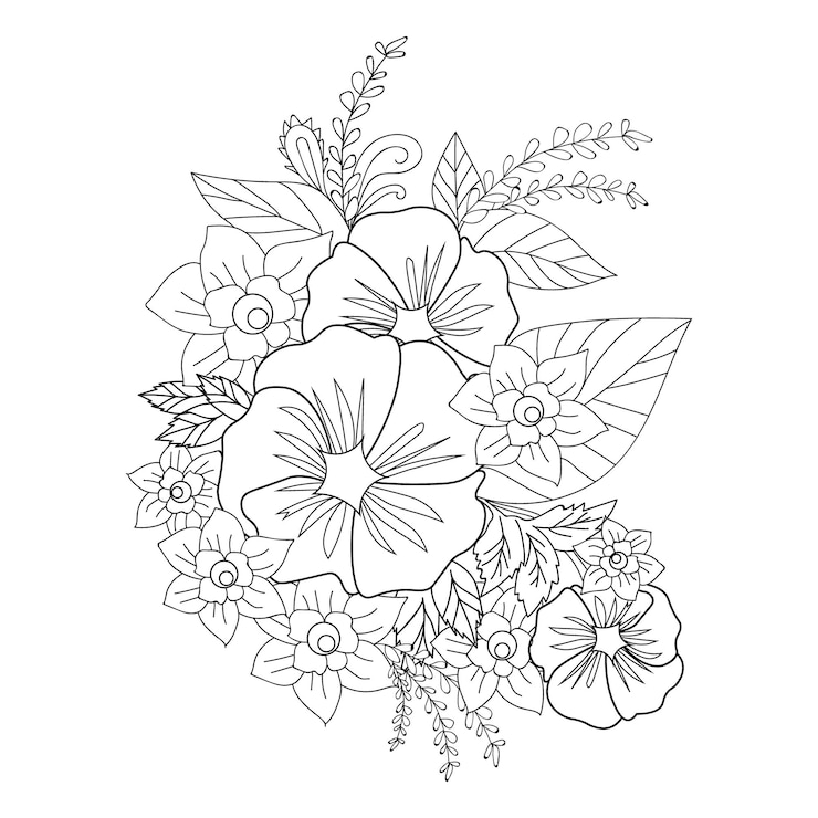 Vetor doodle flor colorir página zentangla buquês de design de elementos de ilustração vetorial desenhados à mão.