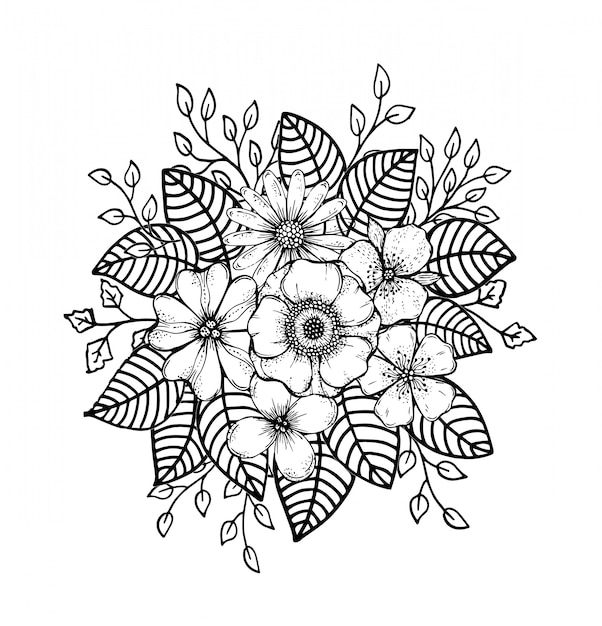 Doodle floral desenhada de mão