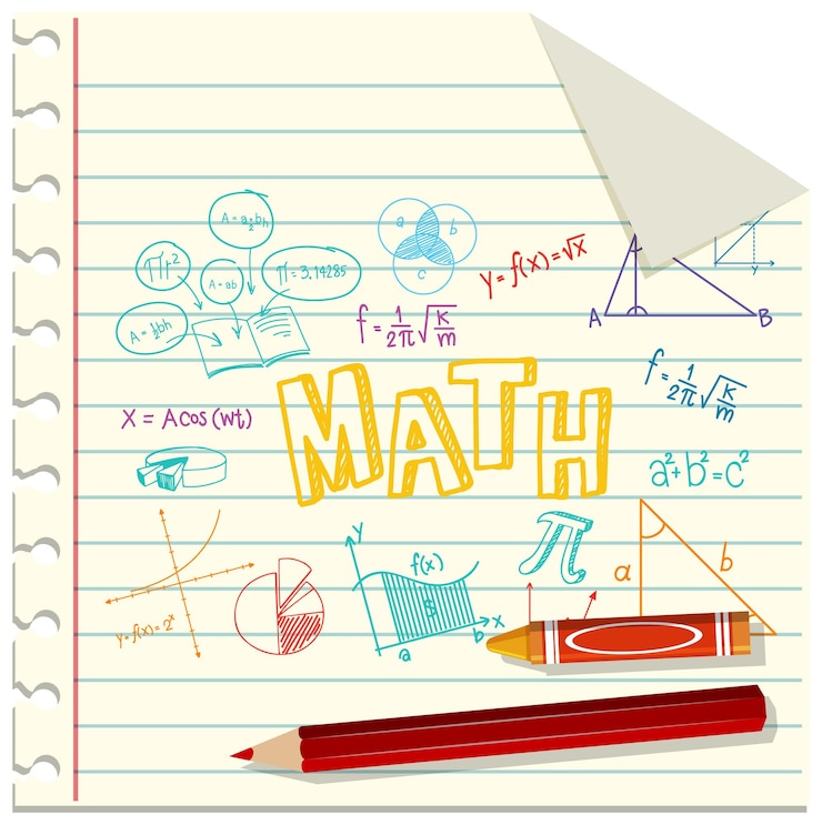 Vetor doodle fórmula matemática com fonte matemática na página do caderno