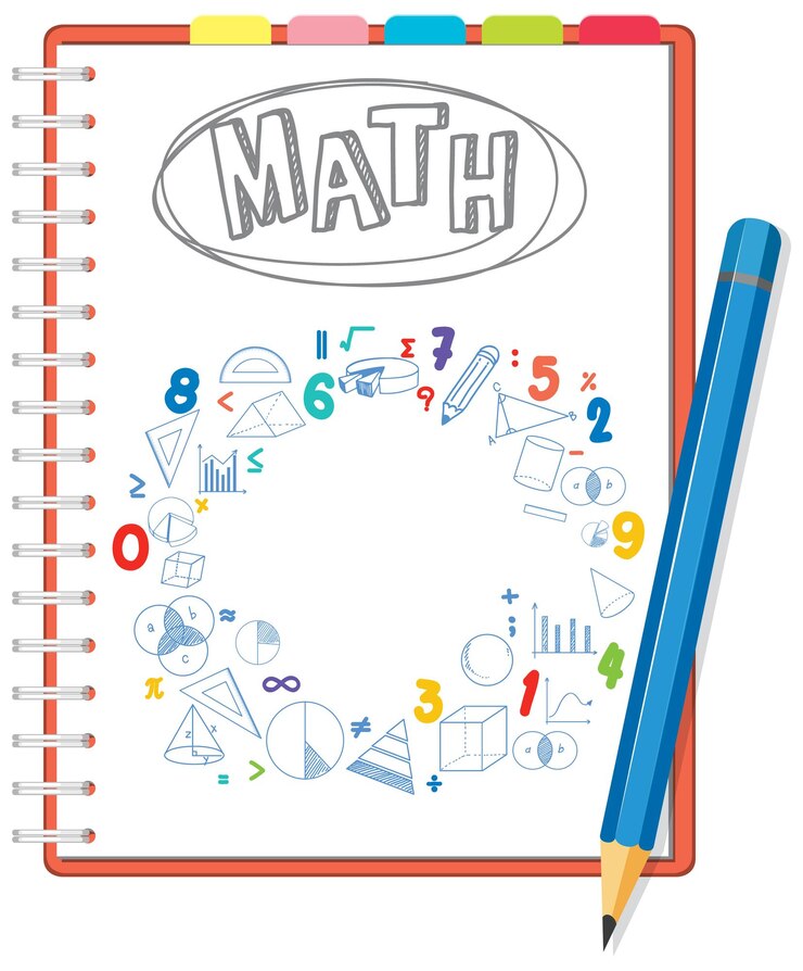 Vetor doodle fórmula matemática na página do caderno com lápis