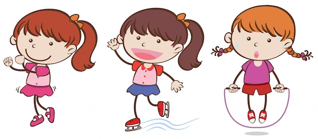 Doodle garotas fazendo atividades esportivas